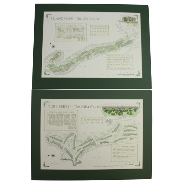 St. Andrews - The Old Course & Turnberry - The Ailsa Course Alba Cartographics Matted Prints