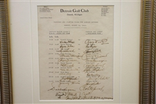 1941 Hagen's PGA Ryder Team vs Bobby Jones' Challenge Team at Detroit GC Signed Pairings Sheet JSA FULL #BB45770
