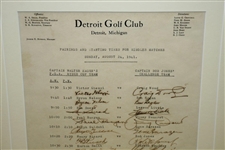 1941 Hagen's PGA Ryder Team vs Bobby Jones' Challenge Team at Detroit GC Signed Pairings Sheet JSA FULL #BB45770