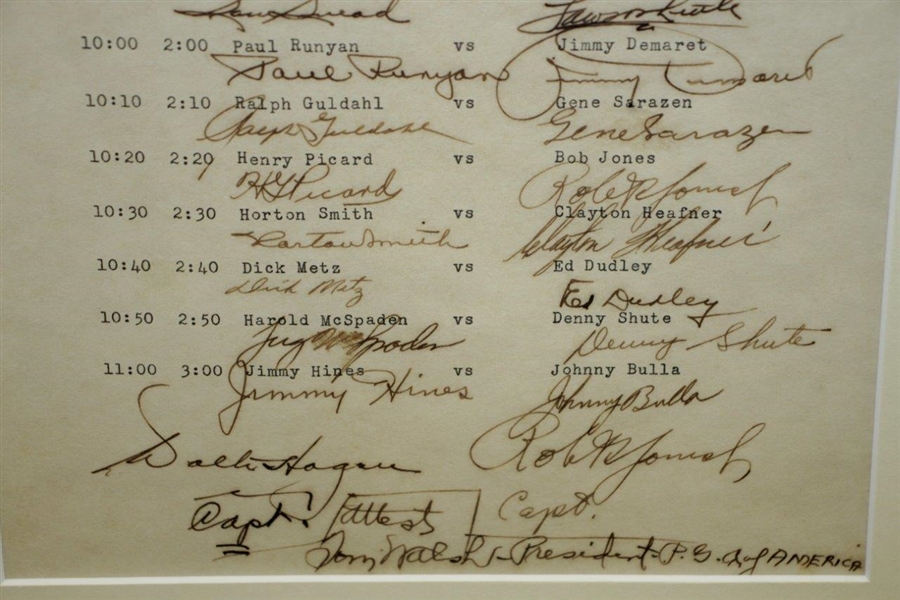 1941 Hagen's PGA Ryder Team vs Bobby Jones' Challenge Team at Detroit GC Signed Pairings Sheet JSA FULL #BB45770