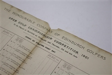 1901 OPEN Championship at Muirfield - Honourable Company of Edinburgh Golfers Program/Pairing Sheet