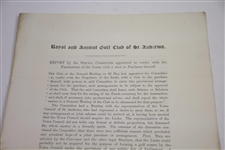 1893 Royal & Ancient Golf Club of St. Andrews Report of Special Committee to Propose Purchase of Links