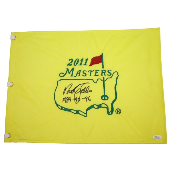 Nick Faldo Signed 2011 Masters Embroidered Flag with 1989-90-96 JSA #K52230