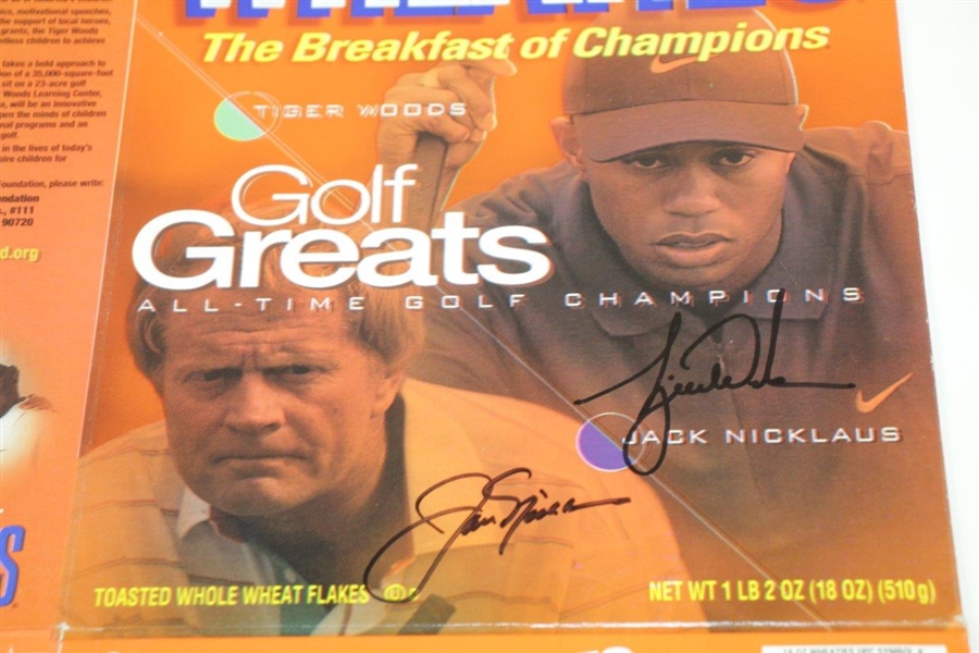 Tiger Woods & Jack Nicklaus Signed Wheaties Golf Greats All-Time Champions Box JSA FULL #BB50309