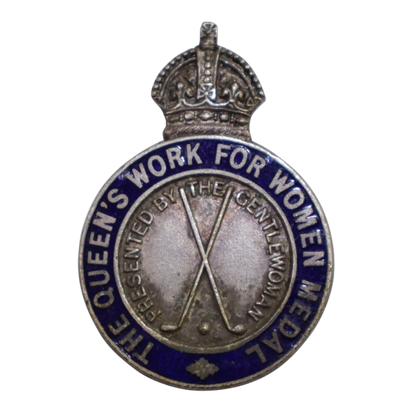 The Queen’s Work for Women Medal Crossed Clubs & Crown Silver with Blue Enamel Pin