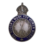 The Queen’s Work for Women Medal Crossed Clubs & Crown Silver with Blue Enamel Pin