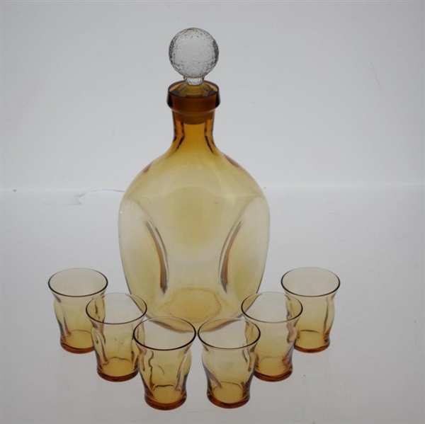 Pinch Style Scotch Decanter & Six Glasses with Mesh Golf Ball Stopper