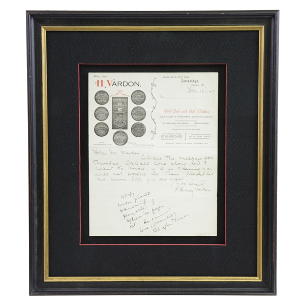 Harry Vardon Hand-Written & Signed 1917 Memo on Personal Letterhead JSA ALOA