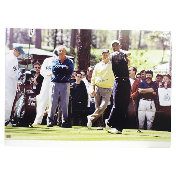Jack Nicklaus Signed 40x30 Golf Threesome Matted Photo with Tiger & Arnie JSA ALOA
