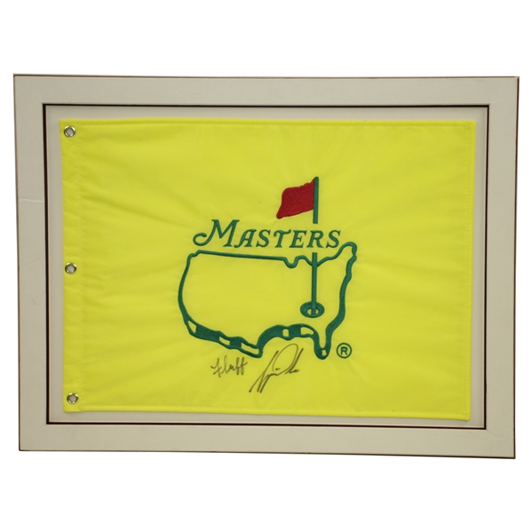 Tiger Woods & Fluff Signed Masters Undated Embroidered Flag - Matted JSA ALOA