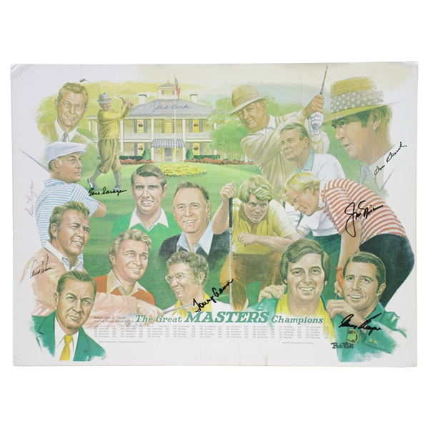 Hogan, Palmer, Snead, Nicklaus, Sarazen, Player, Burke, & Aaron Signed Great Masters Champs Matted Poster JSA ALOA