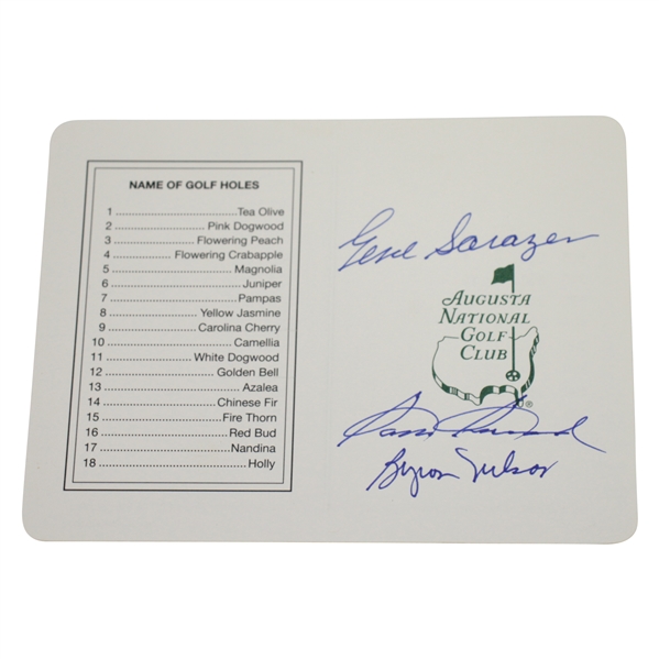 Sam Snead, Byron Nelson, & Gene Sarazen Signed Augusta National Scorecard JSA ALOA