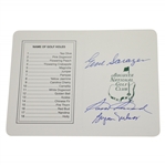 Sam Snead, Byron Nelson, & Gene Sarazen Signed Augusta National Scorecard JSA ALOA