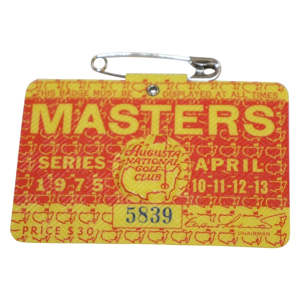 1975 Masters Tournament Series Badge #5839 - Jack Nicklaus Winner
