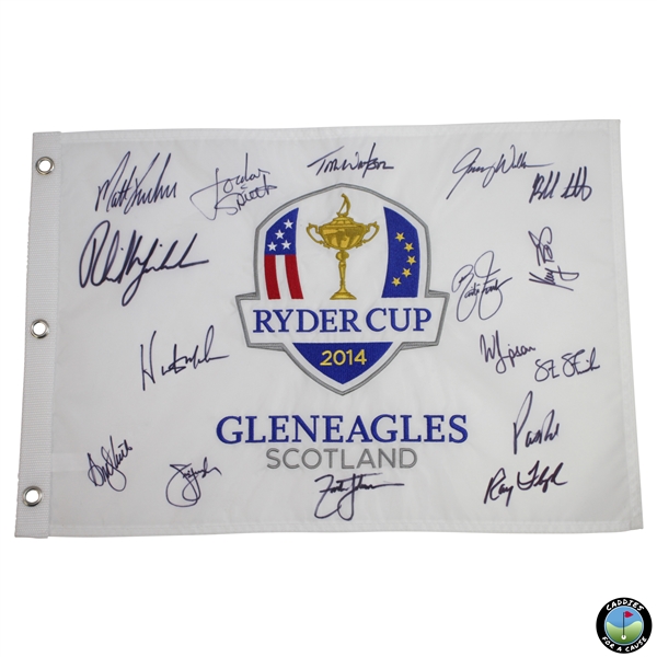 2014 Ryder Cup USA Team Signed Flag with Captain Watson, Phil, Jordan, & others JSA ALOA