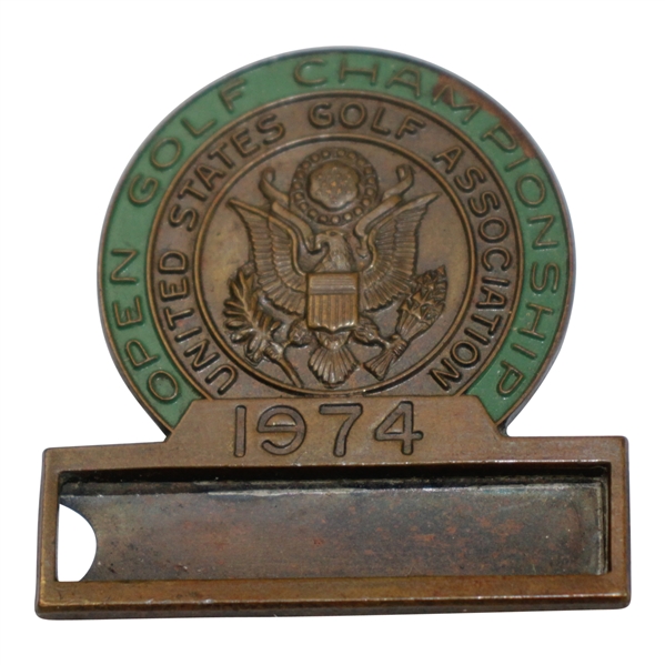 Bobby Mitchells 1974 US Open at Winged Foot GC Contestant Badge - Hale Irwin Winner
