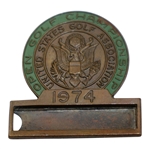Bobby Mitchells 1974 US Open at Winged Foot GC Contestant Badge - Hale Irwin Winner
