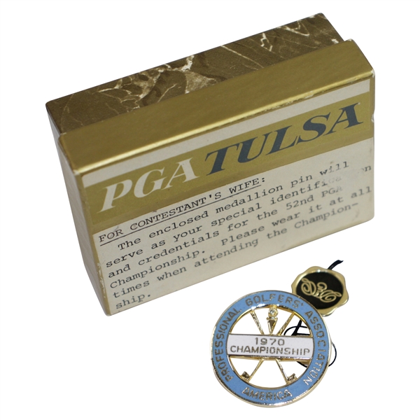 1970 PGA Championship at Southern Hills Tulsa Contestants Wife Badge with Original Box
