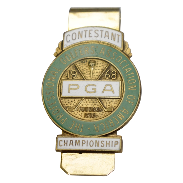 Bobby Mitchells 1968 PGA Championship at Pecan Valley CC Contestant Badge/Clip - Julius Boros Winner