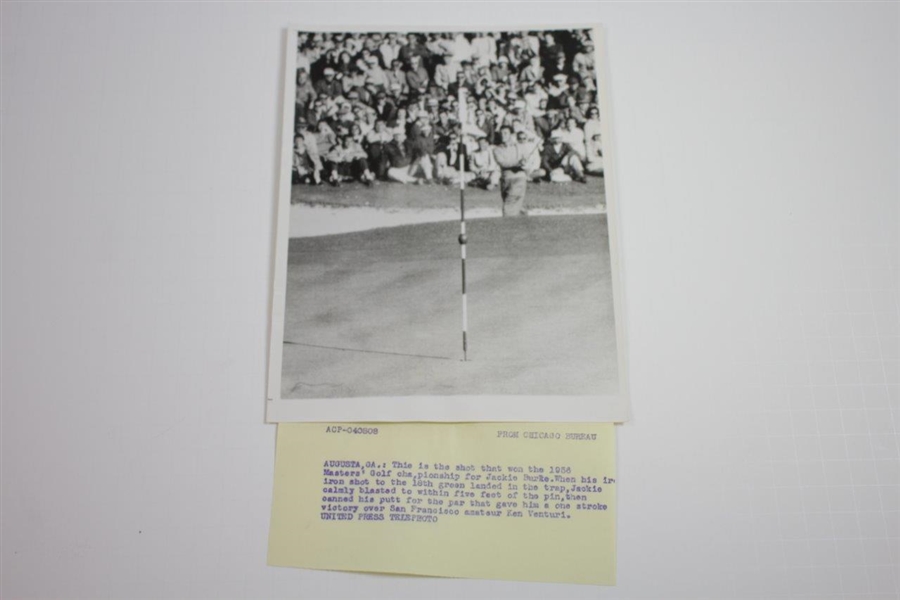 Three (3) Jack Burke Hitting Out of Hole No. 18 Bunker En Route to 1956 Masters Win 7x9 1/8 Wire Photos