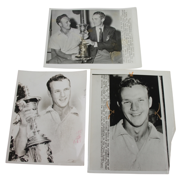 Three (3) Arnold Palmer 1954 US Amateur Championship Trophy Wire Photos