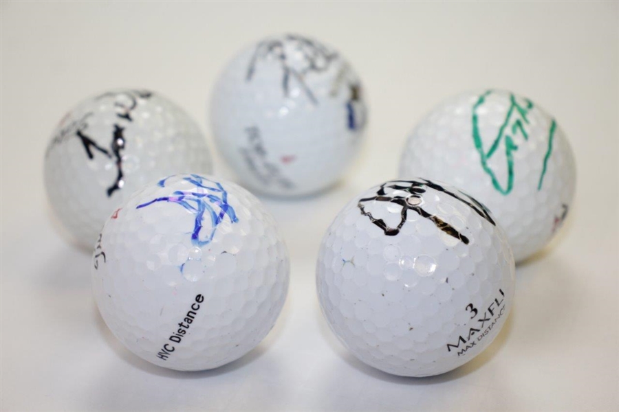 Greg Norman, Justin Leonard, David Duval, Tom Weiskopf, & Tom Lehman Signed Golf Balls JSA ALOA