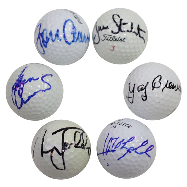 Crenshaw, Faldo, Aaron, Stockton, Brewer, & Olazabal Signed Golf Balls JSA ALOA