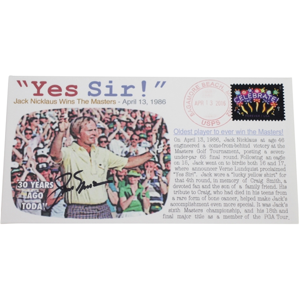 Jack Nicklaus Signed Yes Sir! Cachet Commemorating 1986 Masters Win JSA #U91996