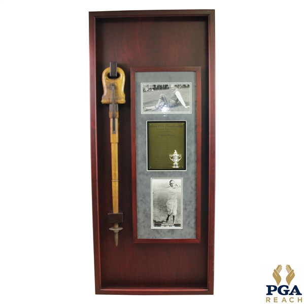 Walter Hagens Personal Used Walking Stick/Seat in Custom Cherry Wood Display Tribute To 1924 PGA Win