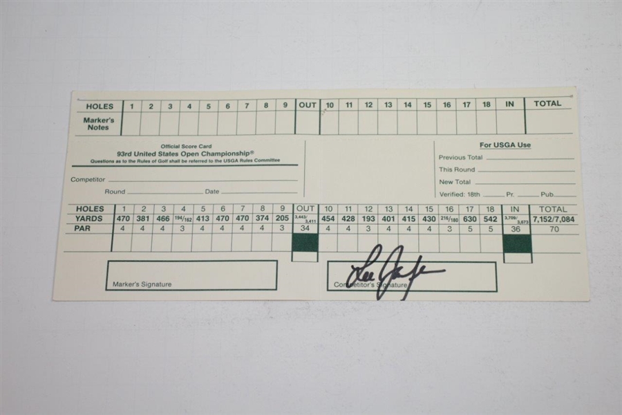 Official 1993 US Open at Baltusrol Scorecard Signed by Winner Lee Janzen JSA ALOA
