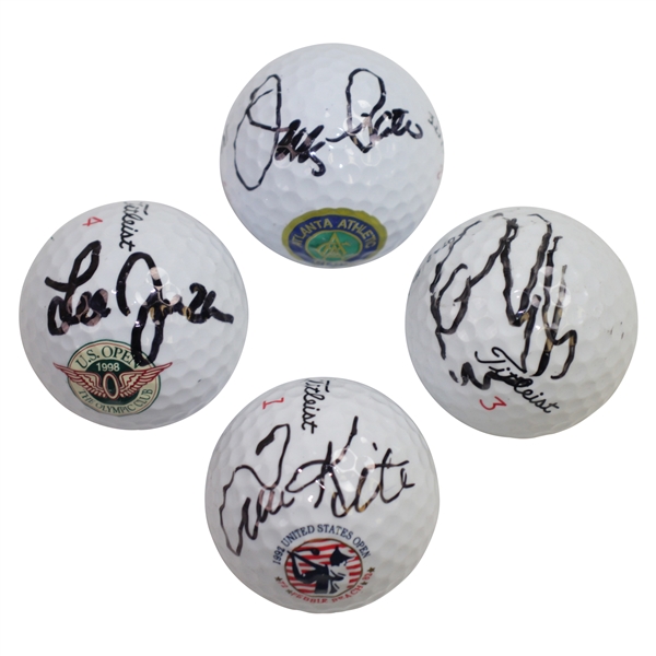 Pate, Janzen, Kite, & Els US Open Champs Signed on Course Won Logo Golf Balls JSA ALOA