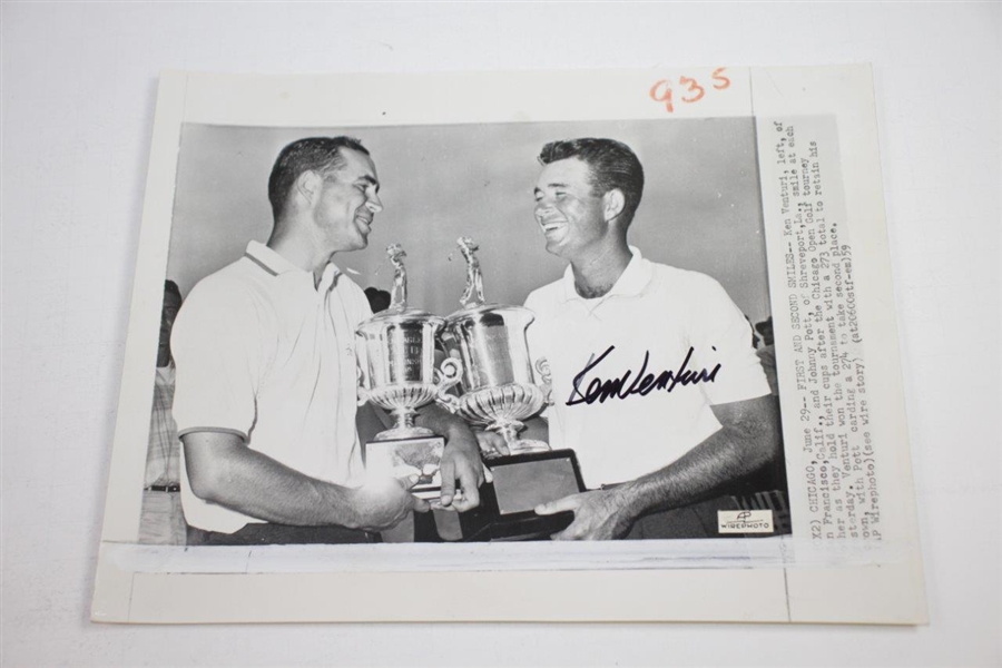 Two Ken Venturi Signed 1958 & 1959 Chicago Open Wins Wire Photos JSA ALOA