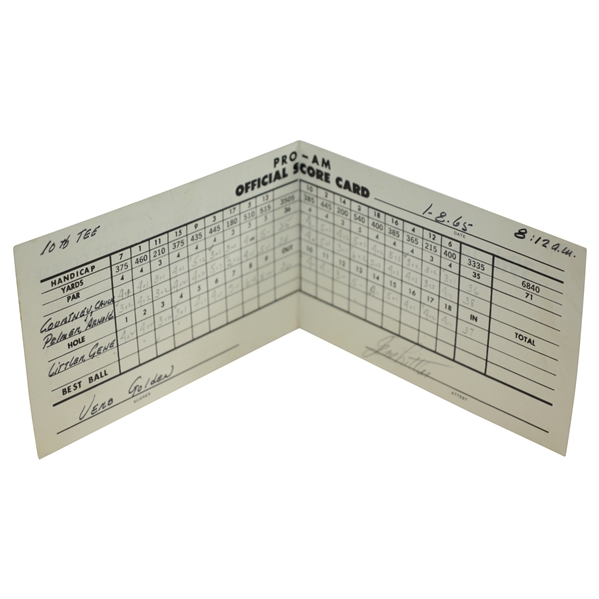 1965 Los Angeles Open Pro-Am Official Scorecard with Arnold Palmer and Gene Littler 