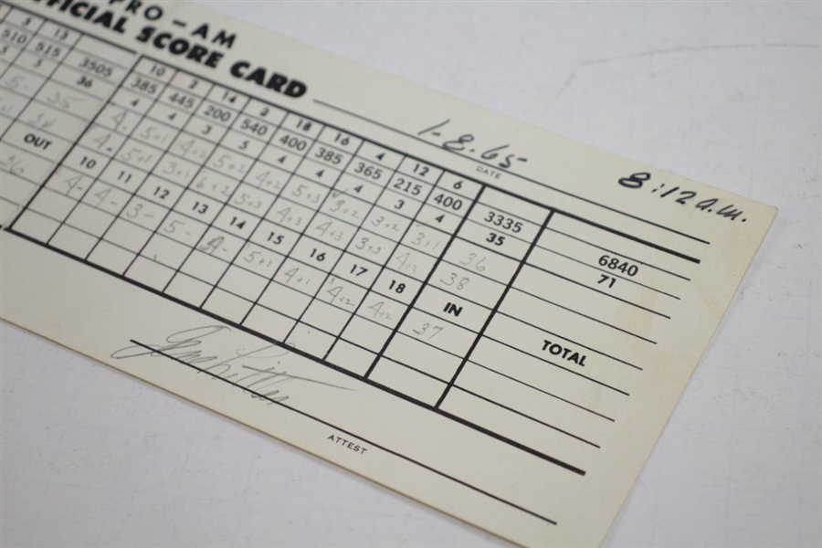 1965 Los Angeles Open Pro-Am Official Scorecard with Arnold Palmer and Gene Littler 