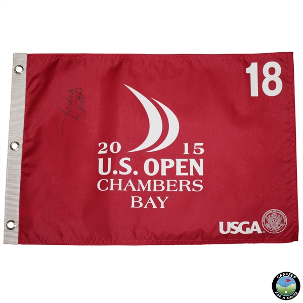 Jordan Spieth Signed 2015 US Open at Chambers Bay Red Screen Flag JSA ALOA