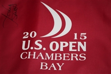 Jordan Spieth Signed 2015 US Open at Chambers Bay Red Screen Flag JSA ALOA