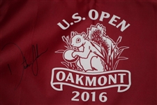 Dustin Johnson Signed 2016 US Open at Oakmont Red Screen Flag JSA ALOA