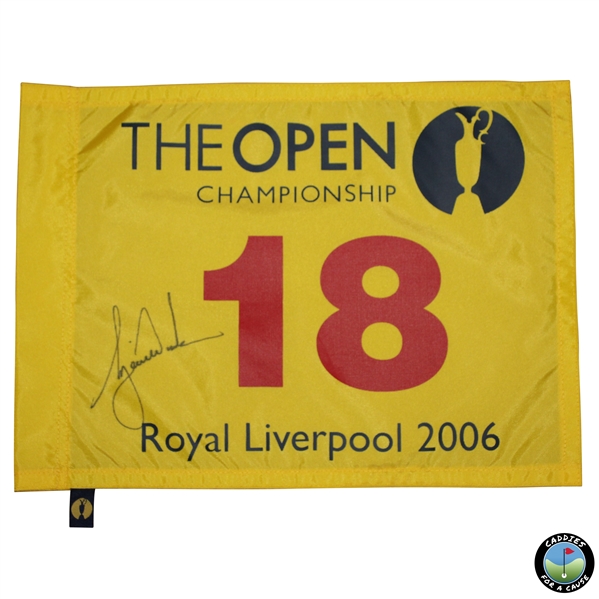 Tiger Woods Signed 2006 OPEN Championship at Royal Liverpool Flag JSA ALOA
