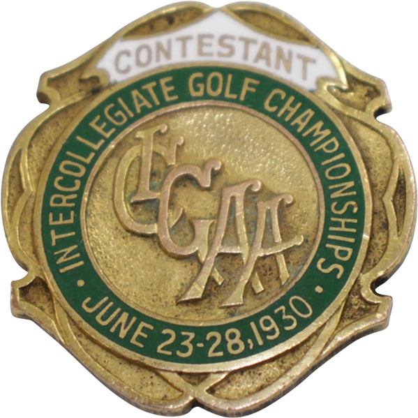 1930 Intercollegiate Golf Championship at Oakmont Contestant Badge - George Dunlap Winner
