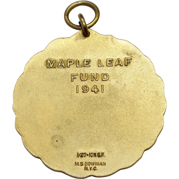 1941 Canada Empire Day Golf Tournament Maple Leaf Fund Gold Filled Medal