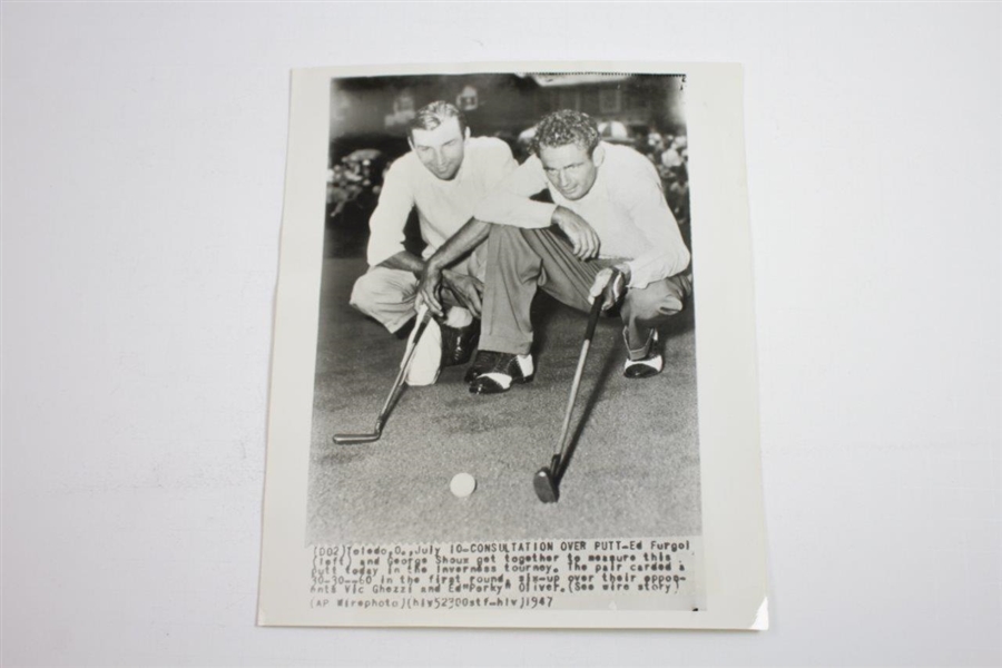 1947 Inverness Wire Photo of Ed Furgol & George Shoux Consulting Over Putt