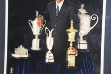 Golf Digest Tiger Woods Foundation Photo with Masters, US Open, OPEN, US Amateur, & PGA Trophies - Framed