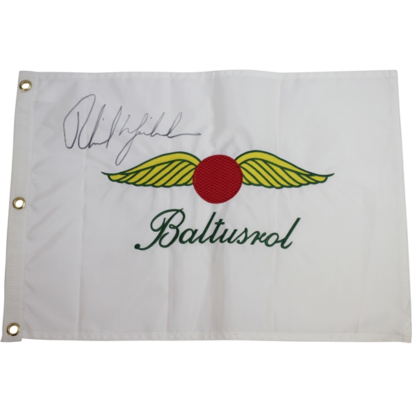 Phil Mickelson Signed Baltusrol Logo White Embroidered Flag JSA ALOA