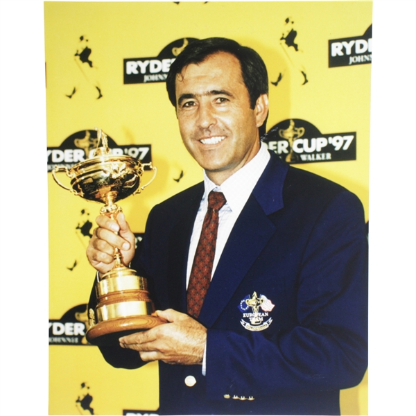 Seve Ballesteros Color 16x20 Matted Photo Holding Ryder Cup at 1997 Event