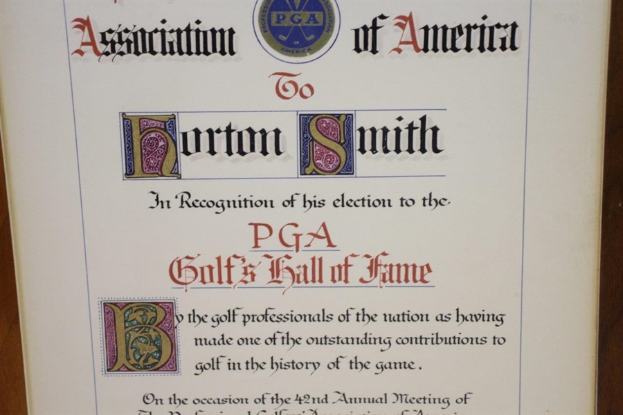 Horton Smith's Original 1958 PGA Golf Hall of Fame Induction Award Plaque