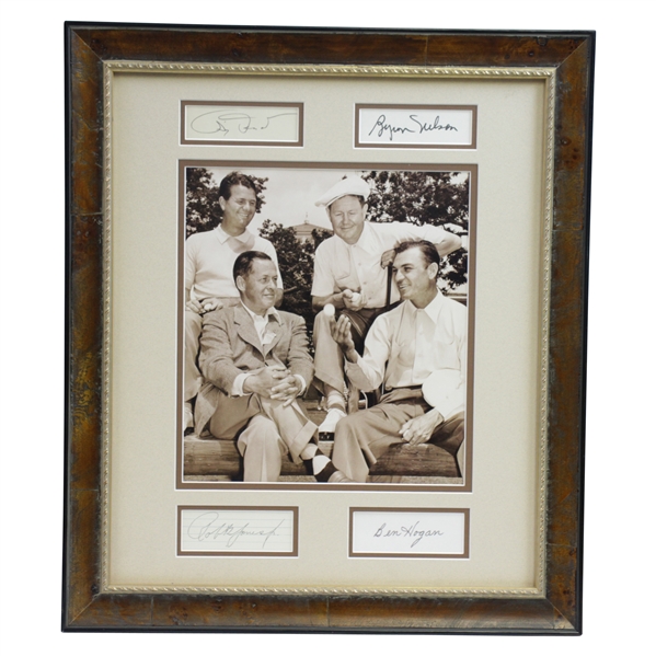 Bobby Jones, Demaret, Hogan, & Nelson Signed Cuts with Surrounding 1940s Sepia Photo of Group