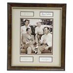Bobby Jones, Demaret, Hogan, & Nelson Signed Cuts with Surrounding 1940s Sepia Photo of Group