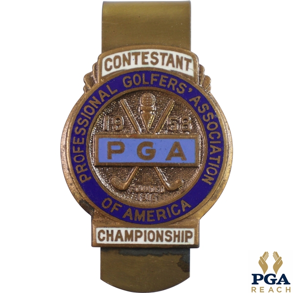 1958 PGA Championship at Llanerch CC Contestant Badge/Clip - Dow Finsterwald Winner