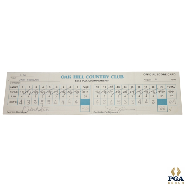 Jack Nicklaus Signed Official Used 1980 PGA Championship Friday Scorecard - 17th of 18 Majors JSA ALOA