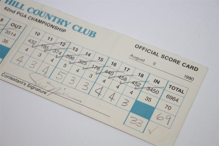 Jack Nicklaus Signed Official Used 1980 PGA Championship Friday Scorecard - 17th of 18 Majors JSA ALOA